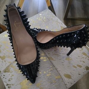 Christian Louboutin Black Patent Spike Pointed Toe Pumps